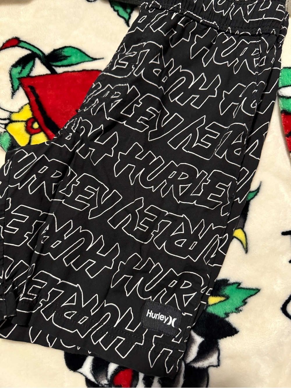 Hurley Black Swim Shorts with White Logo Outline Print